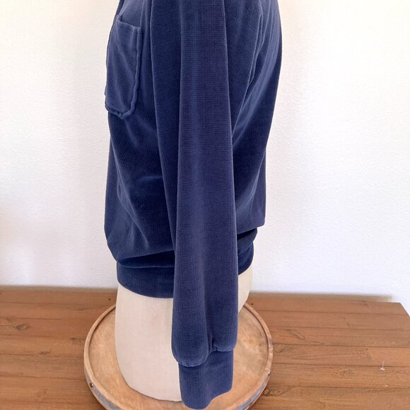 90's Velour Polo Style Shirt - Joel - Navy Long Sleeve - Size Medium - Picture 6 of 10